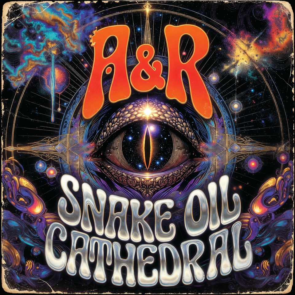 Snake Oil Cathedral album art — red kaleidoscope mandala